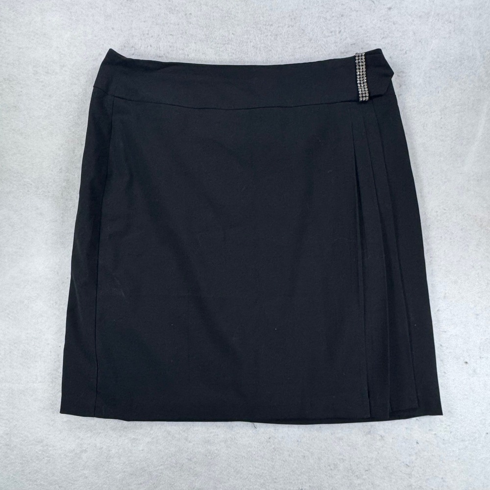Michele Black Side Pleat Rhinestone Buckle Knee Length Skirt Plus Size 18 B1029‎